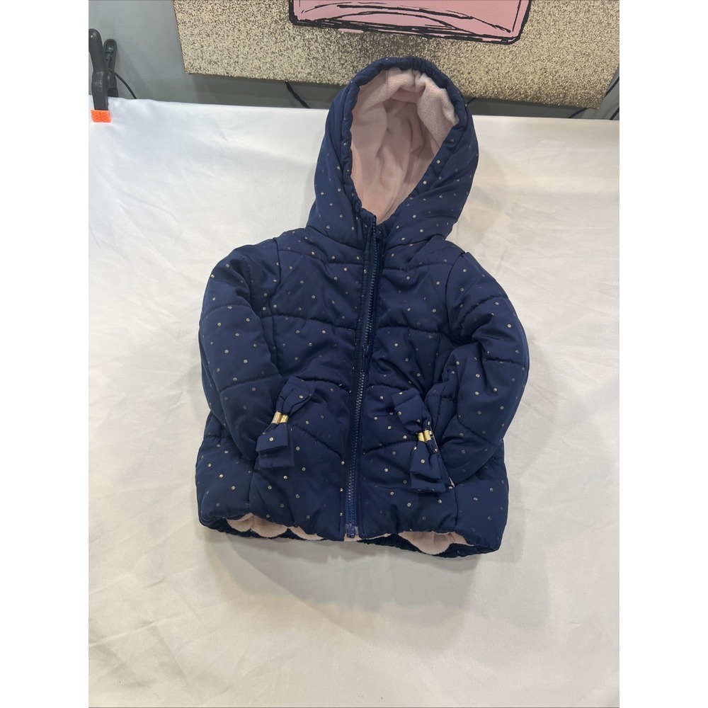 Carters Full Zip Puffer‎ Jacket Girls 2t Navy Blue Hooded Insulated Lined Coat